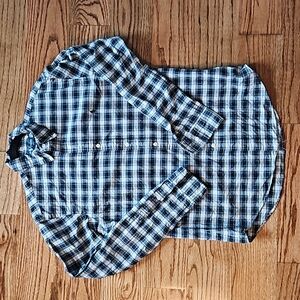 RALPH LAUREN Long Sleeve Button Down, Green White Navy Plaid, Size Medium